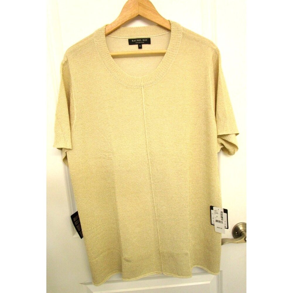 Rachel Roy Collection Plus Size Ivory Gold Combo Short Sleeve Top - Size 3X  NWT
